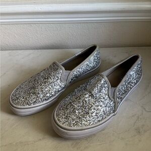 KEDS Silver Glitter Slip-On Sneakers
